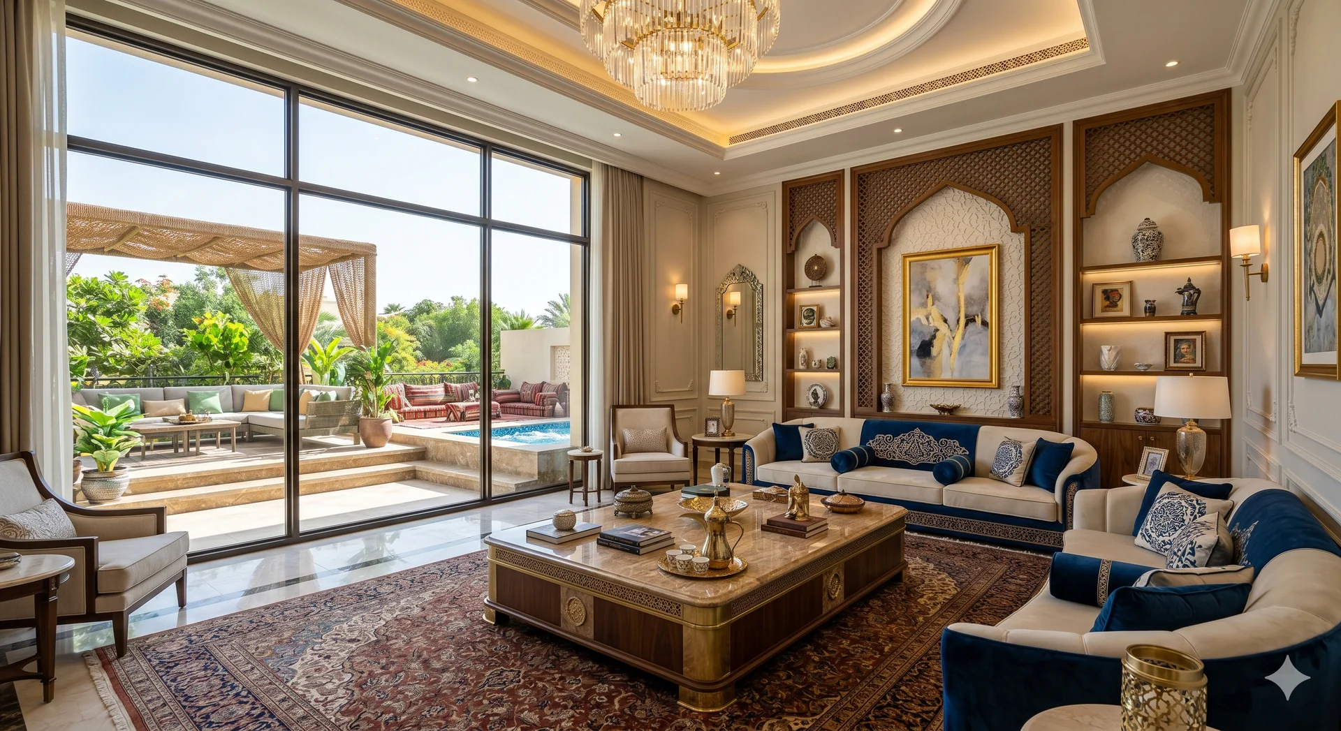 Luxurious sunlit interior — Arabic legacy living room