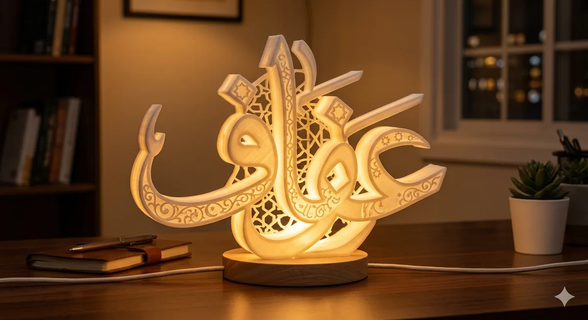 Custom 3D-printed Arabic calligraphy name lamp